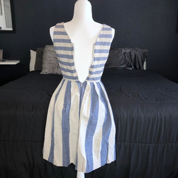 Blue Striped Fit and Flare Dress - Picture 3 of 5